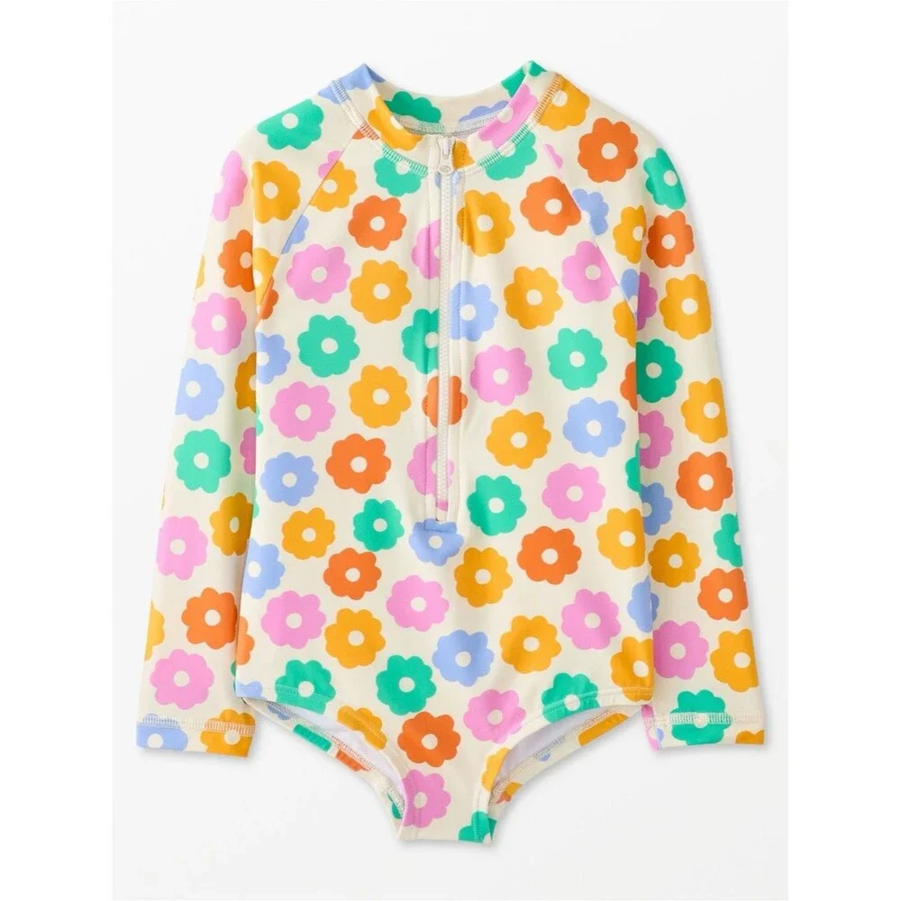 Hanna Andersson Floral Rash Guard Swimsuit Multicolor Size 12 One Piece Zip NWOT